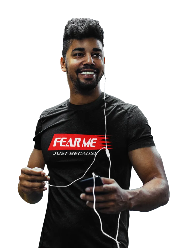 fear me just because-the collection -t-shirt-featuring-an-athletic-man-with-headphones-full